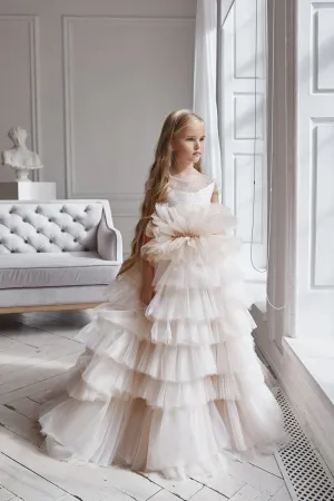 AB053 Cream Ruffled Flower Girl Dress