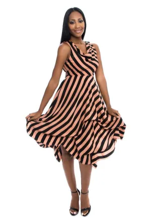 ACCORDION STRIPED COCKTAIL DRESS