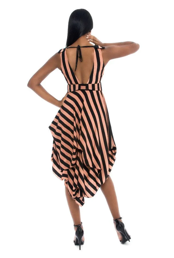 ACCORDION STRIPED COCKTAIL DRESS