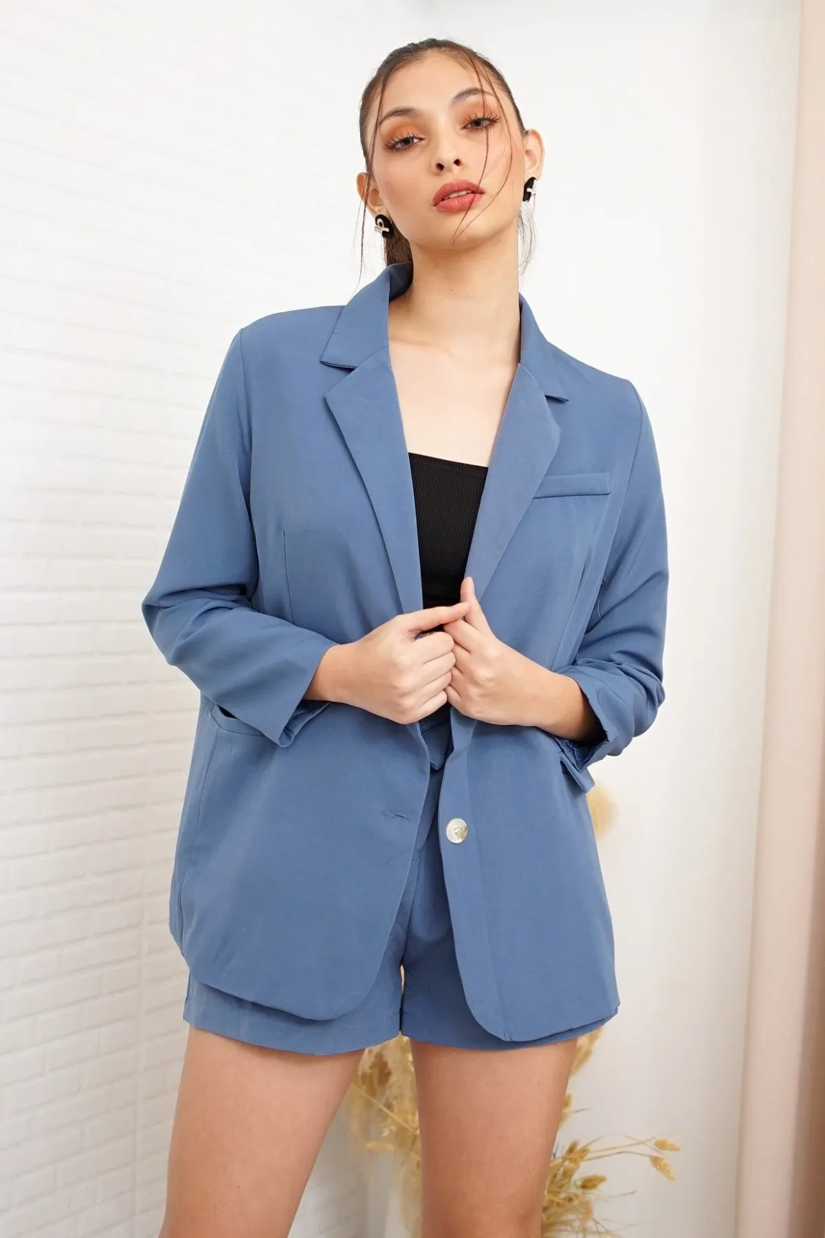 ALAIA Blazer Top & Shorts Co-ord (Dusty Blue)
