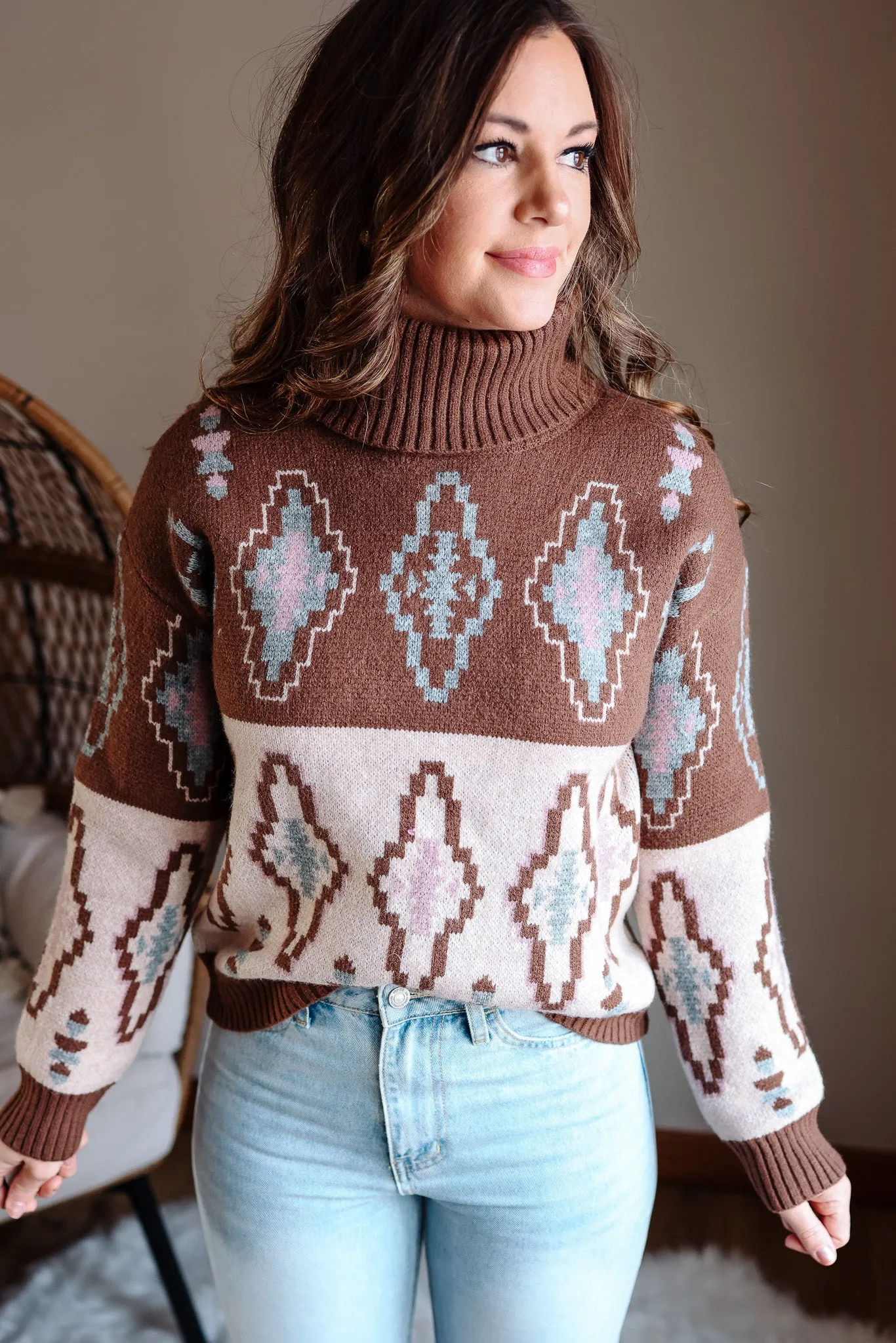 Alexa Jacquard Turtleneck Sweater