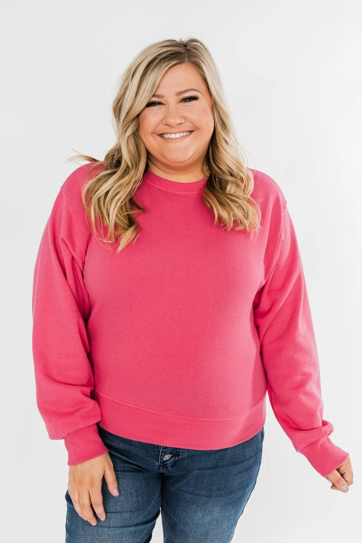 Always Wanting More Crew Neck Pullover- Fuchsia