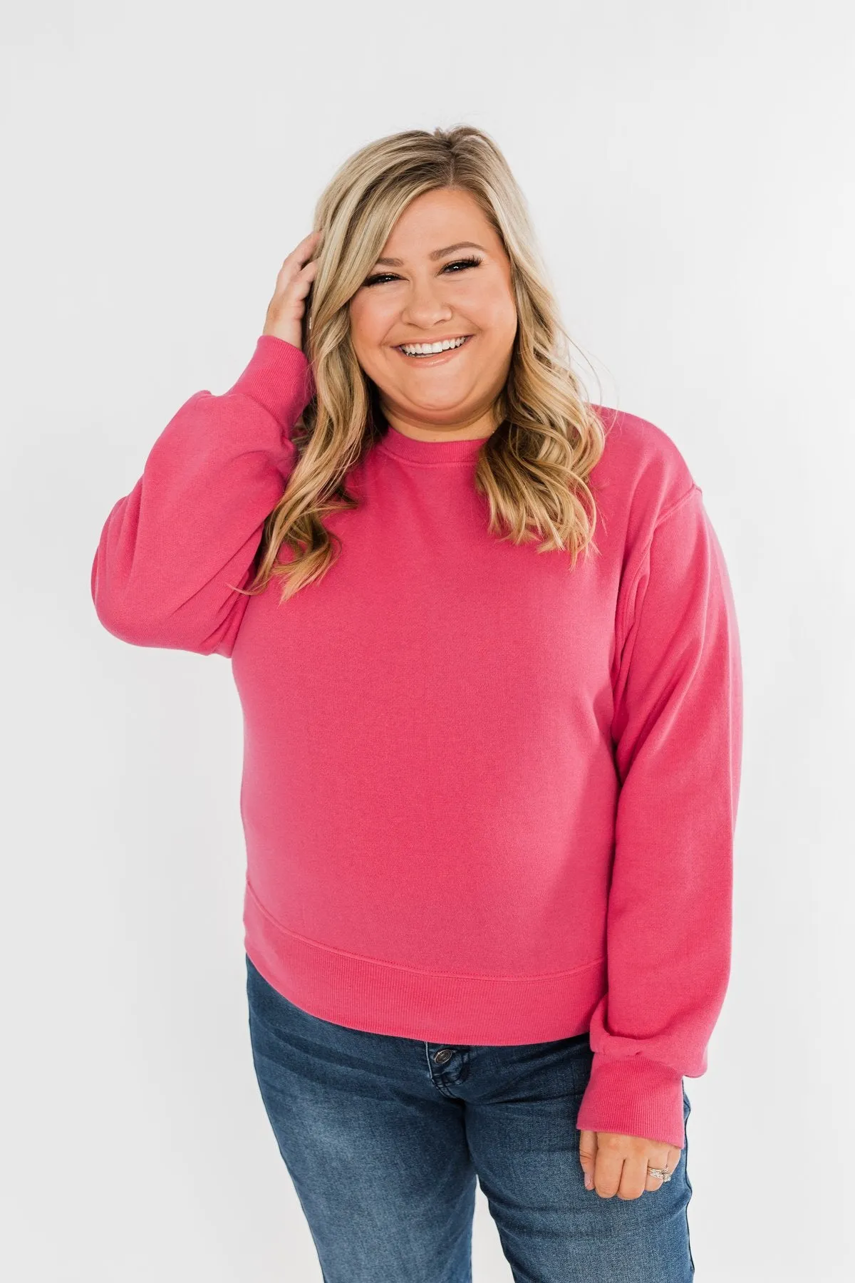 Always Wanting More Crew Neck Pullover- Fuchsia