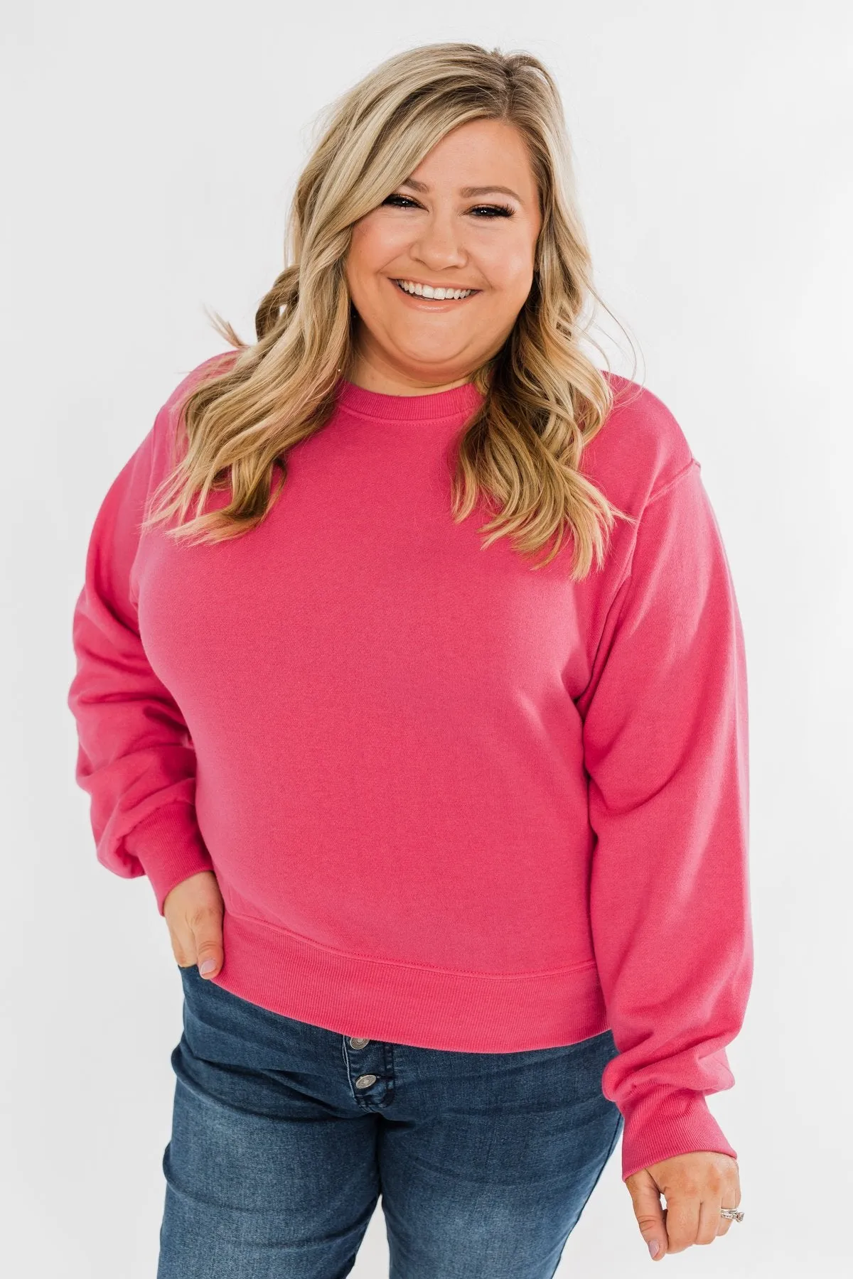 Always Wanting More Crew Neck Pullover- Fuchsia