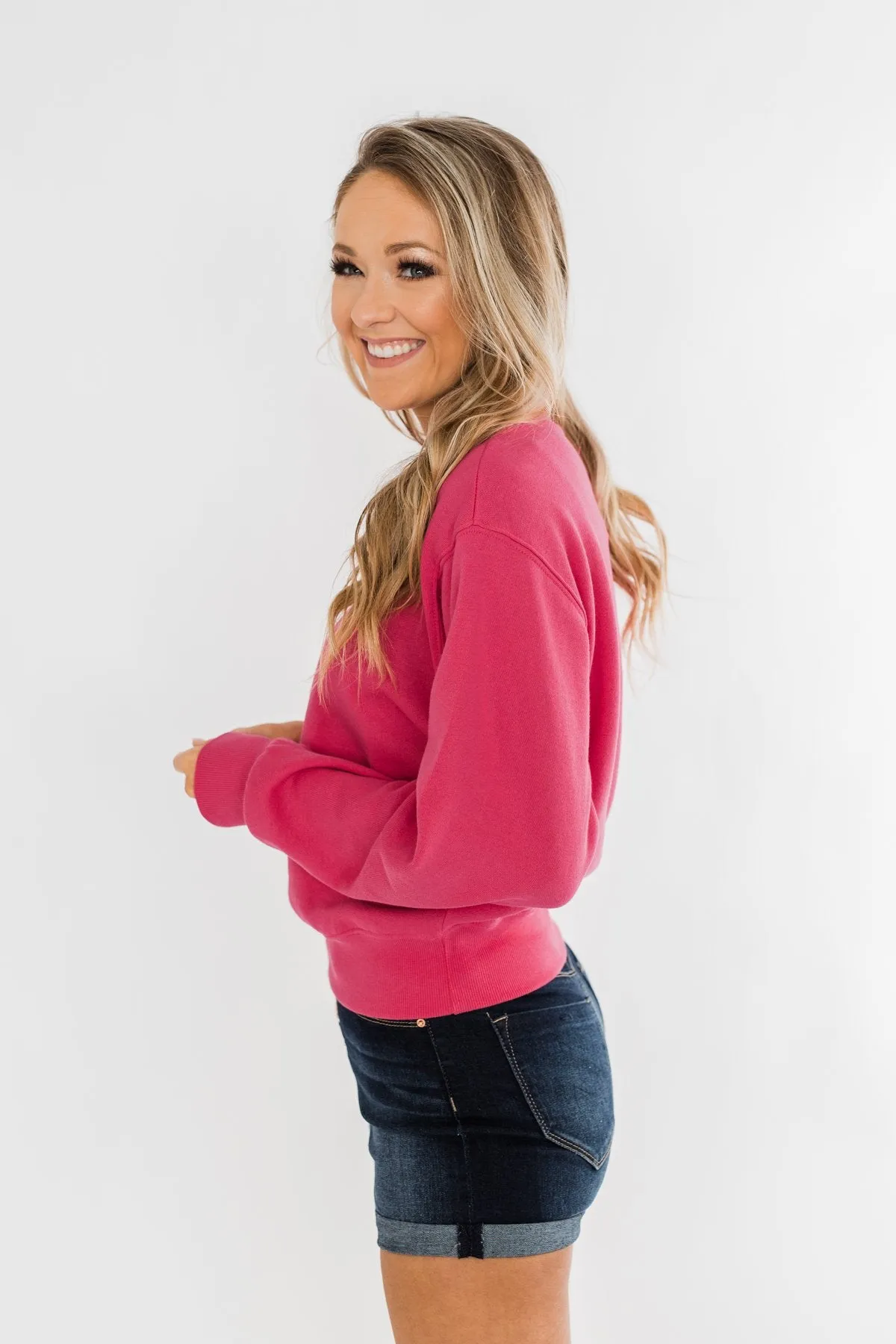 Always Wanting More Crew Neck Pullover- Fuchsia