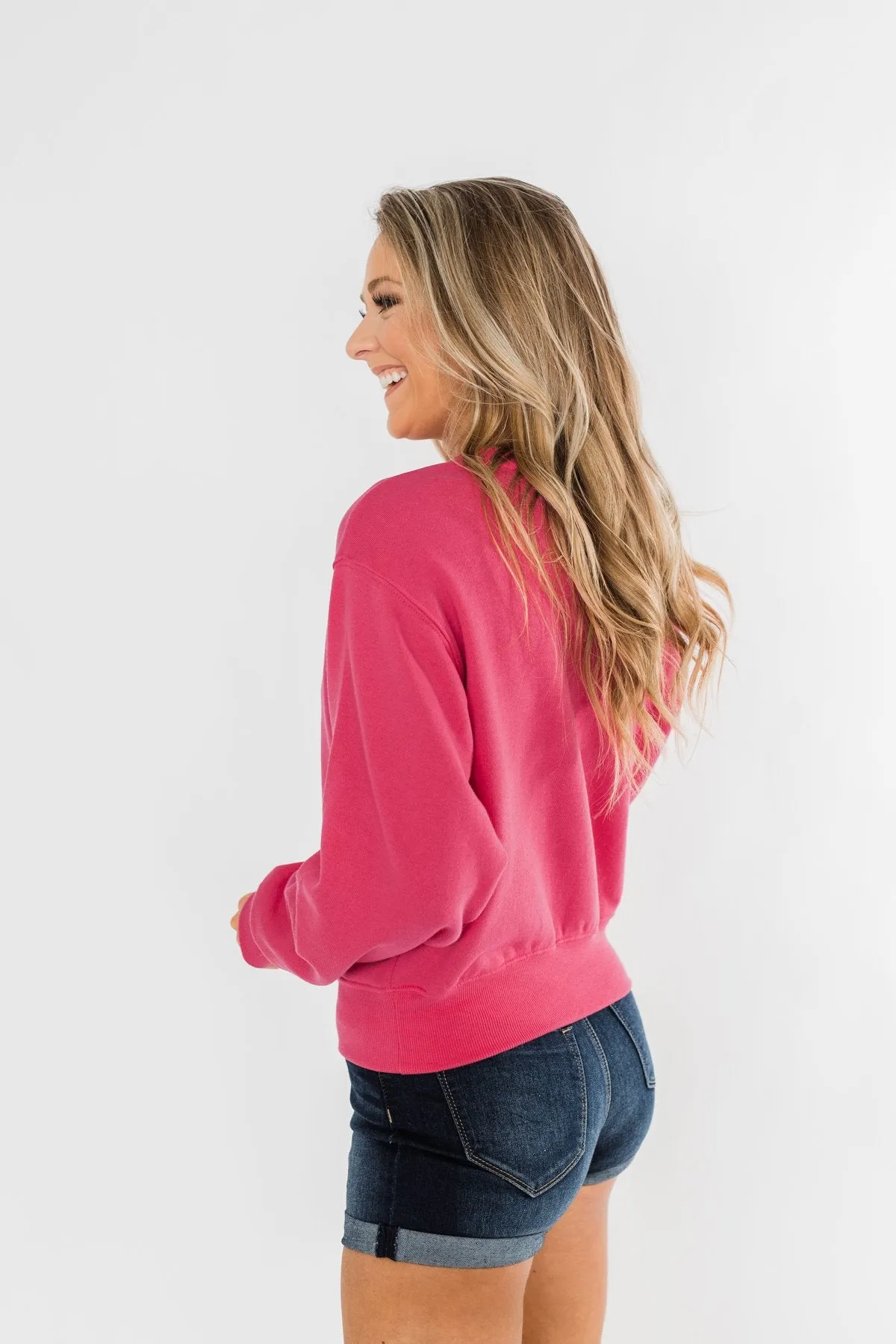Always Wanting More Crew Neck Pullover- Fuchsia