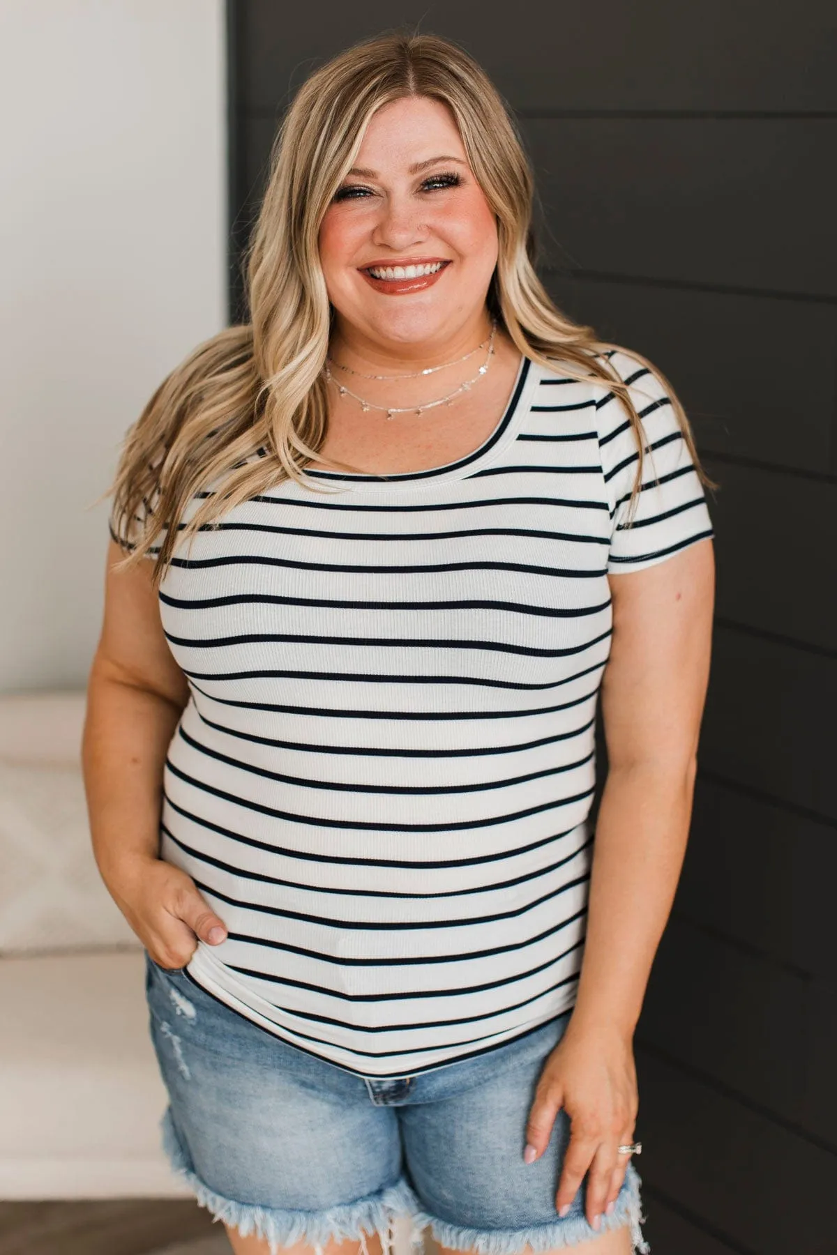 At The Top Striped Top- Ivory & Navy