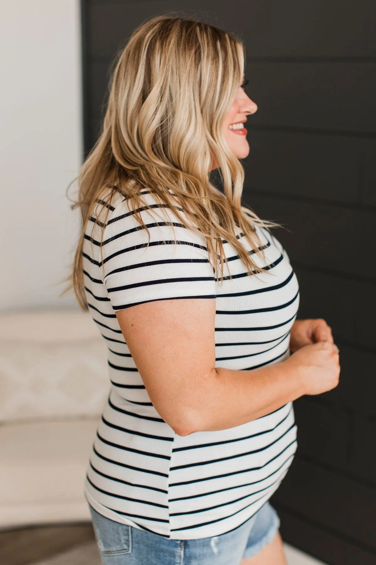 At The Top Striped Top- Ivory & Navy