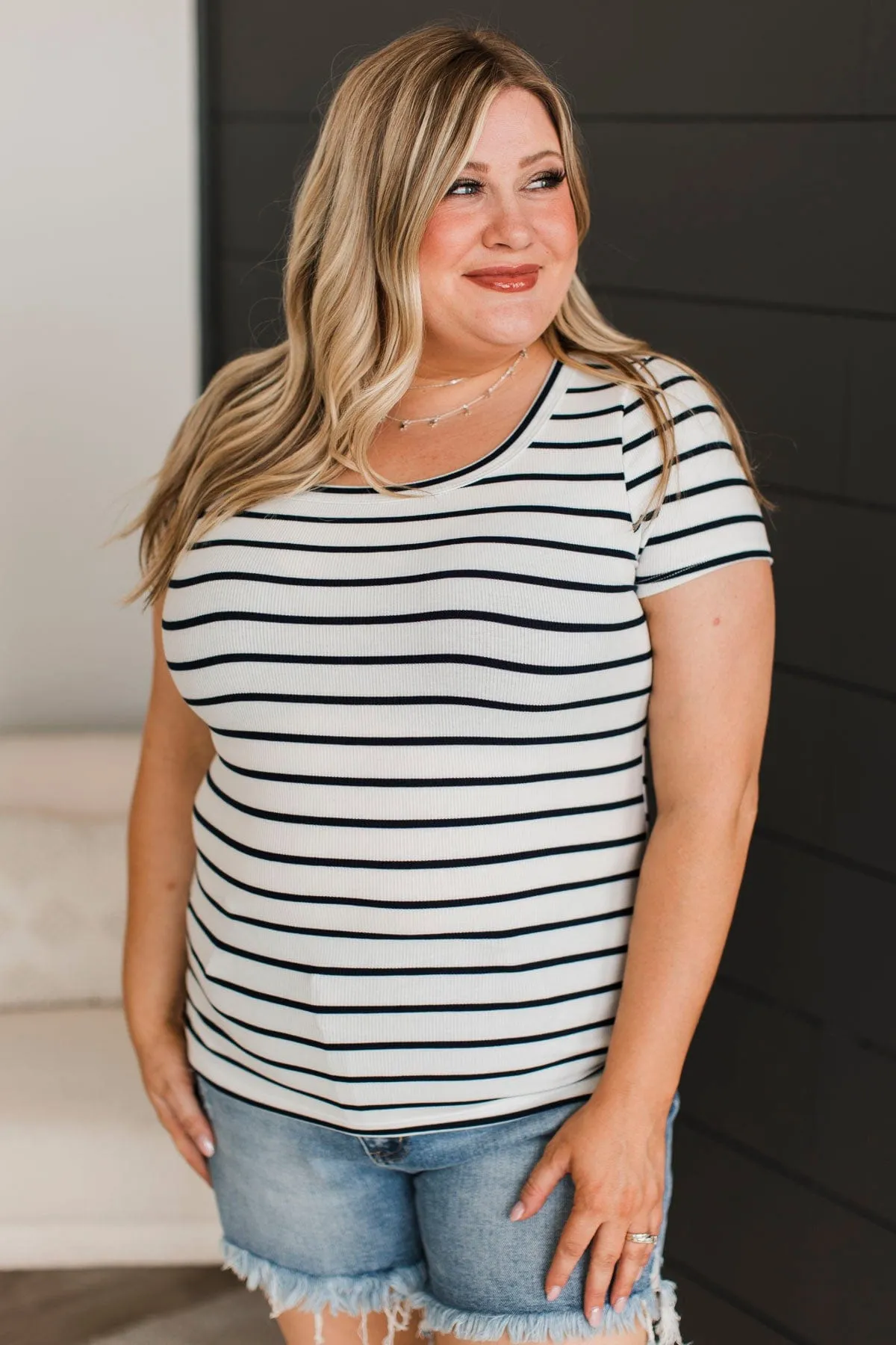 At The Top Striped Top- Ivory & Navy