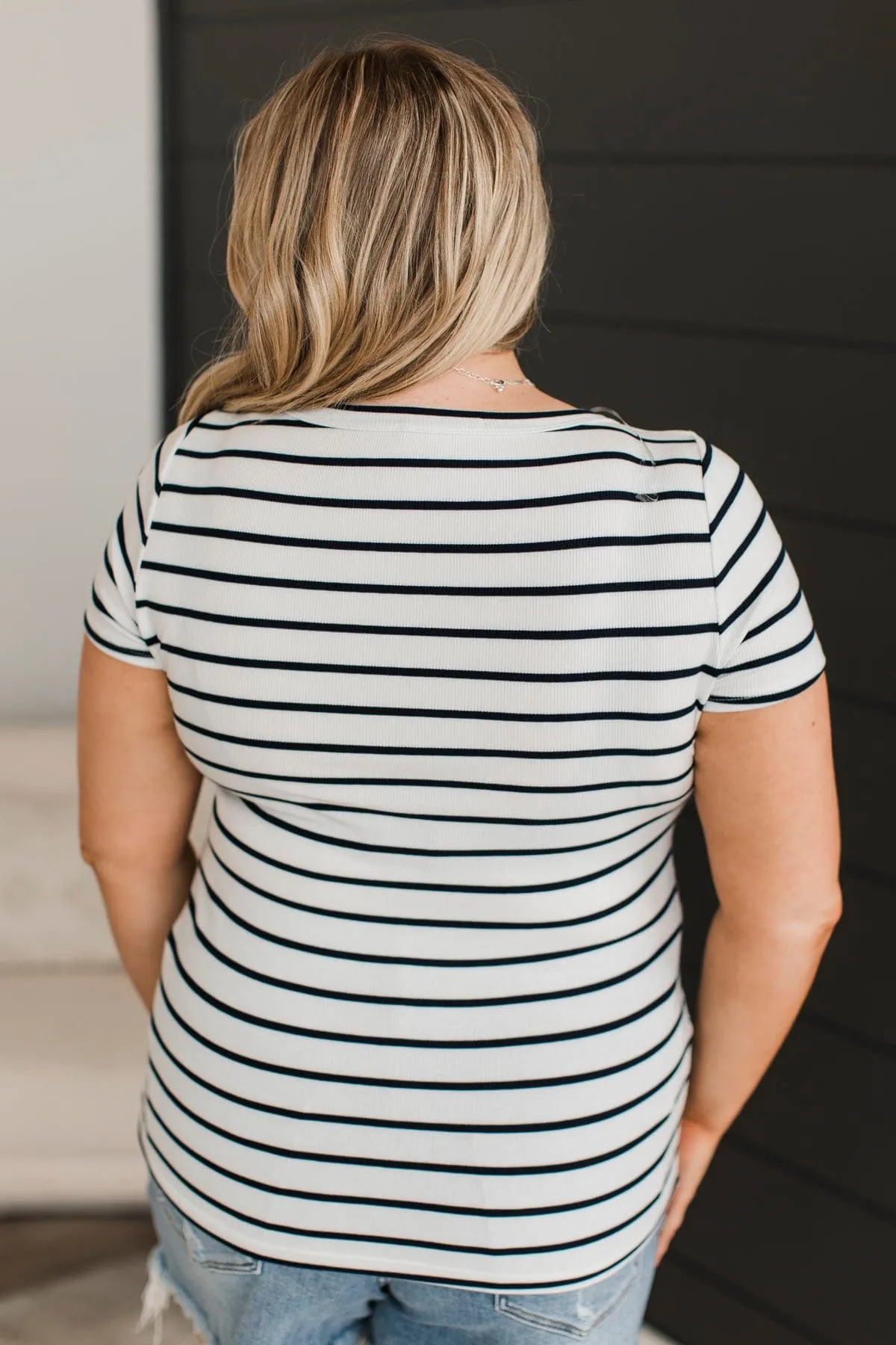 At The Top Striped Top- Ivory & Navy