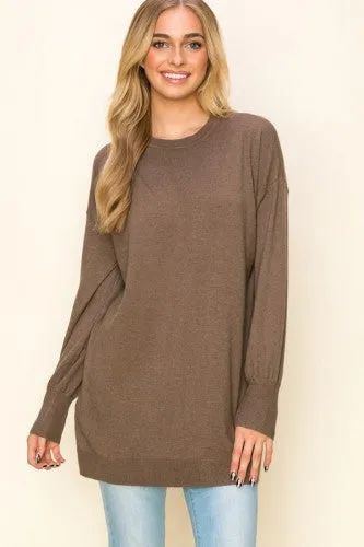 Balloon Sleeve Crew Neck Tunic Sweater