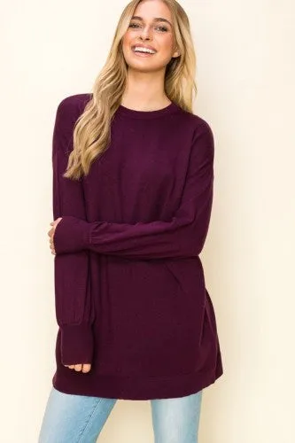 Balloon Sleeve Crew Neck Tunic Sweater