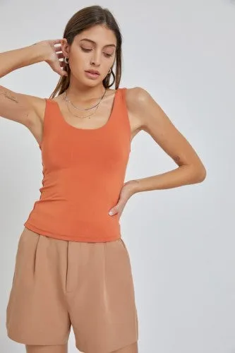Basic Double Lined Scoop Neck Fitted Tank
