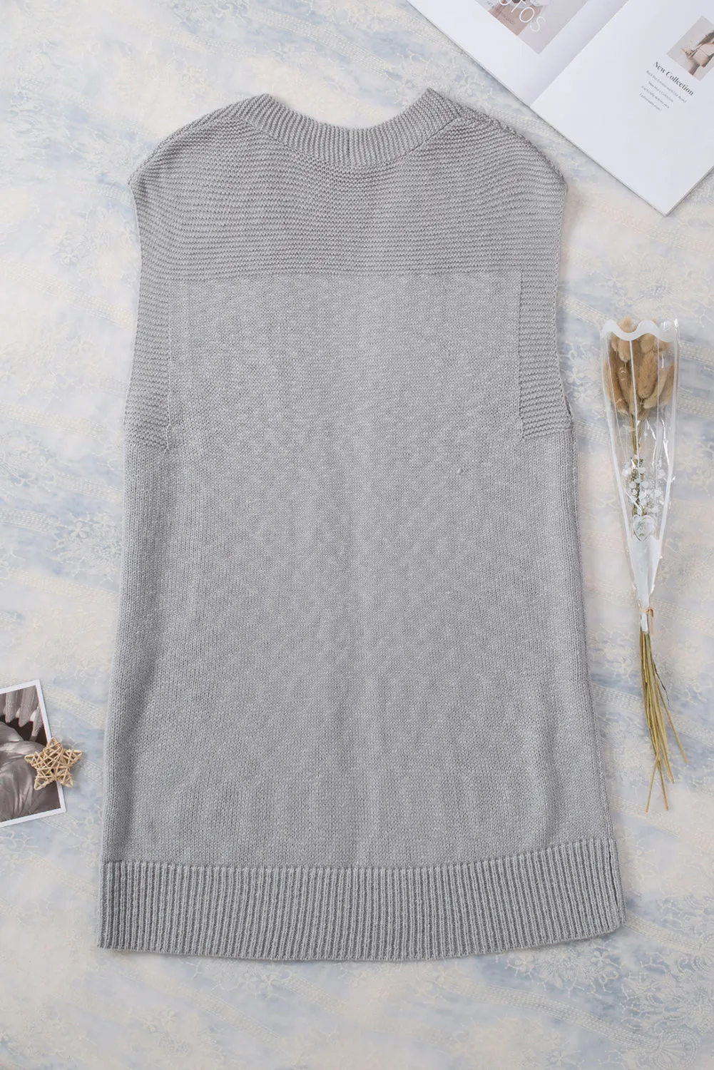 Basic Gray Vest Cardigan Sweater