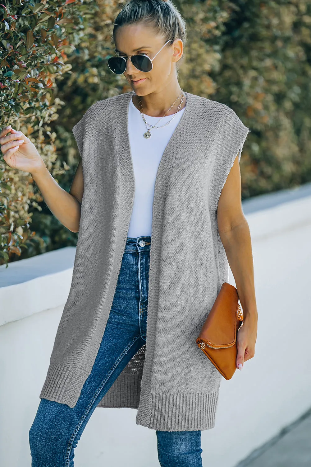Basic Gray Vest Cardigan Sweater