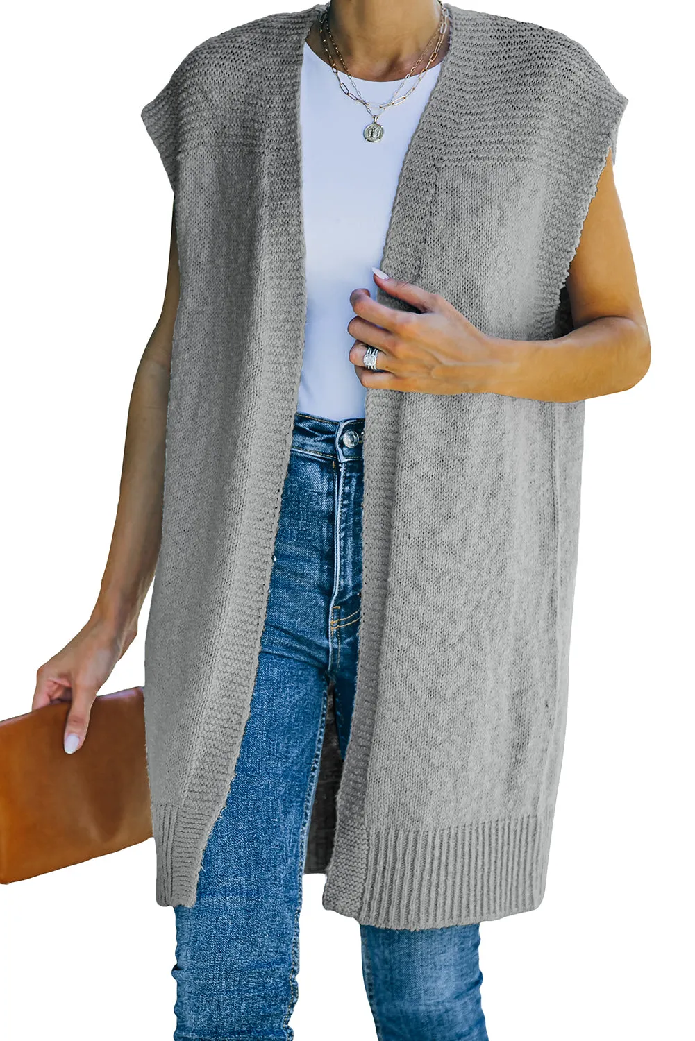 Basic Gray Vest Cardigan Sweater