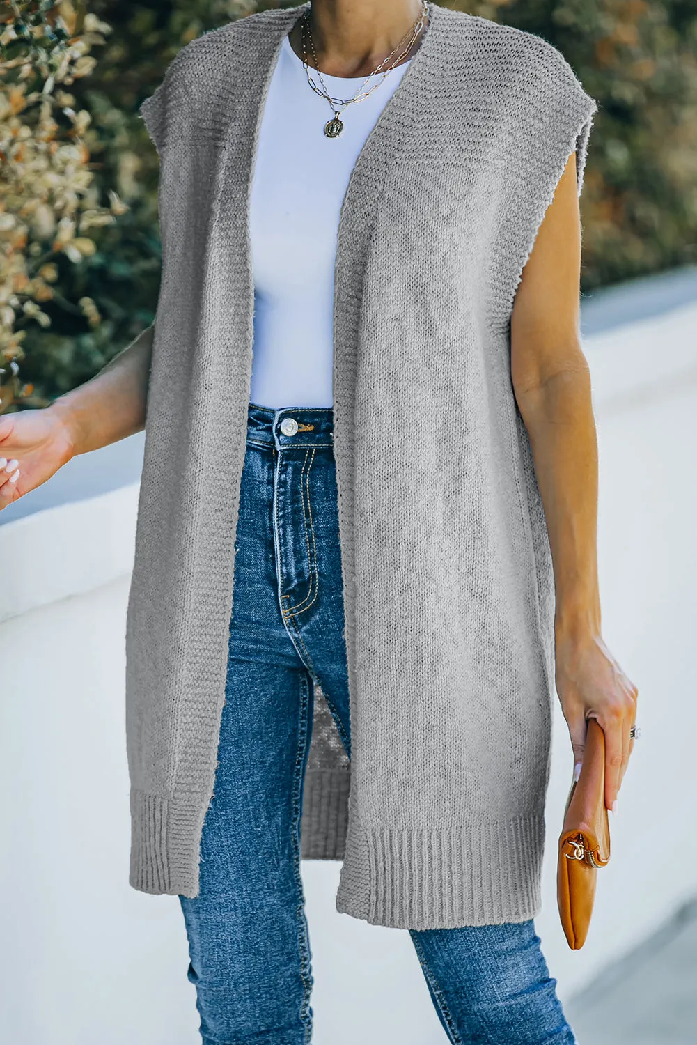 Basic Gray Vest Cardigan Sweater