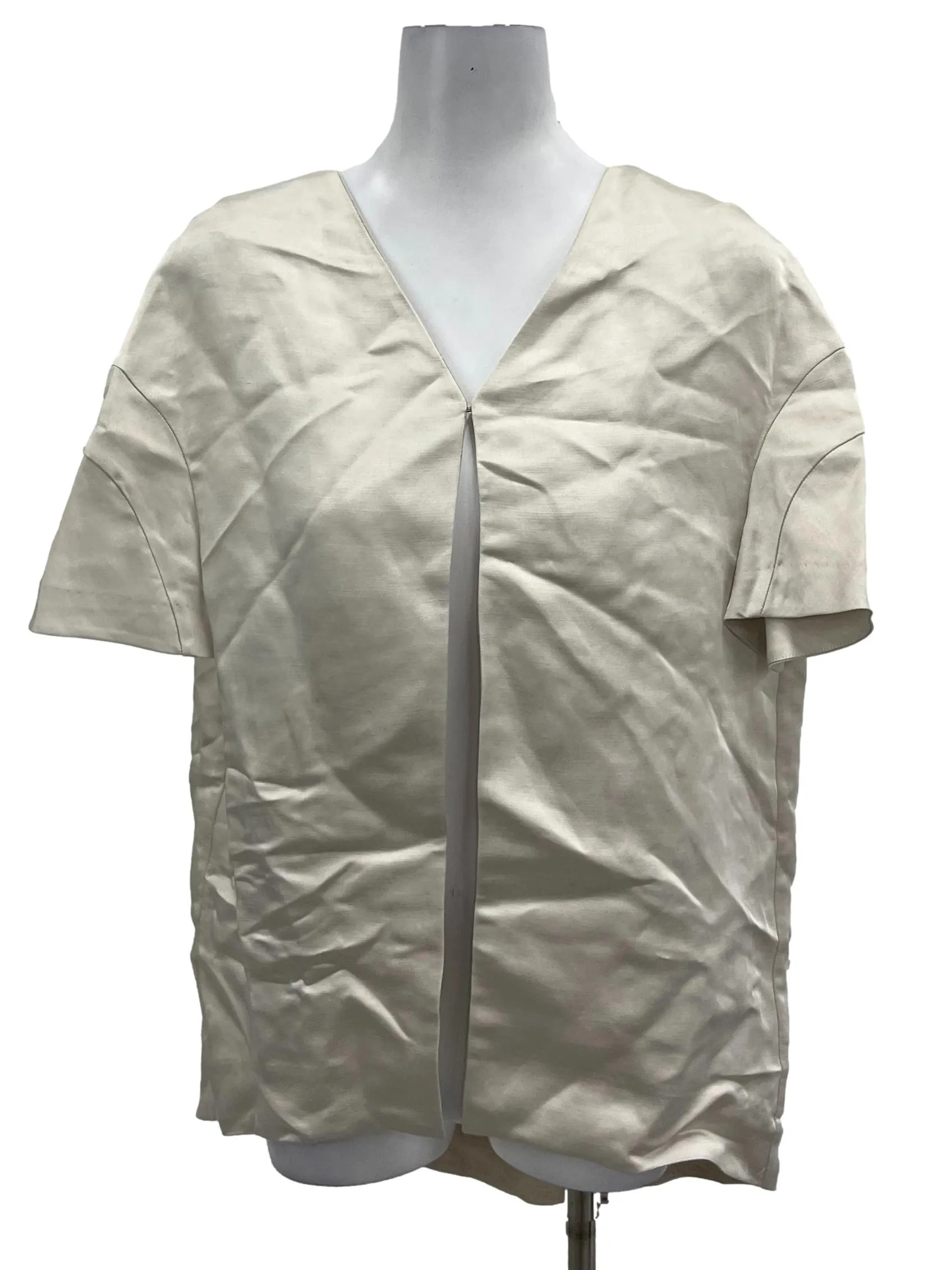 Beige Roundneck Hook Front Top
