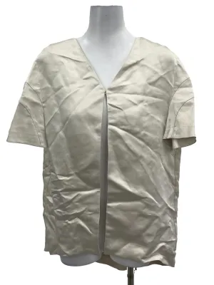 Beige Roundneck Hook Front Top