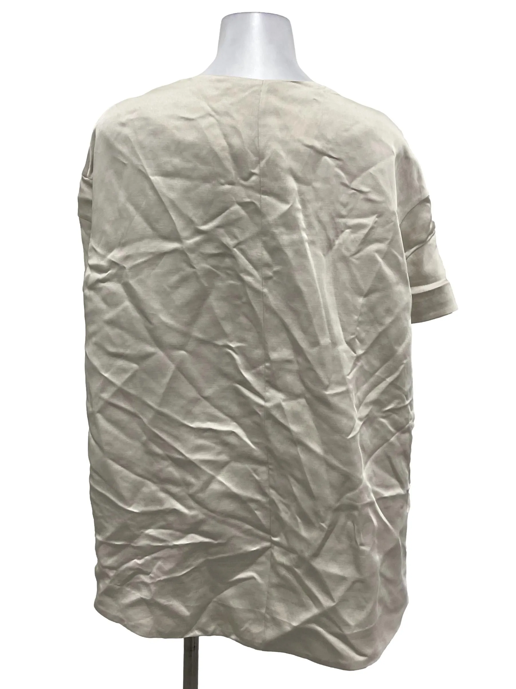 Beige Roundneck Hook Front Top