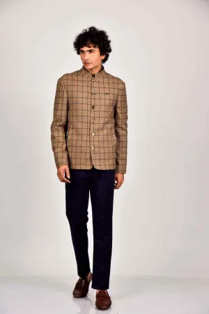 Beige Tweed Bandhgala Blazer