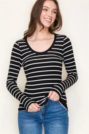 Black Scoop Neck Stripe L/S Top