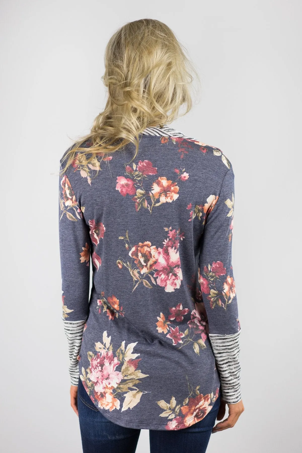 Blue Floral Cowl Neck Top