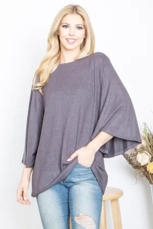 Boat Neck Wide Sleeve Brushed Hacci Top
