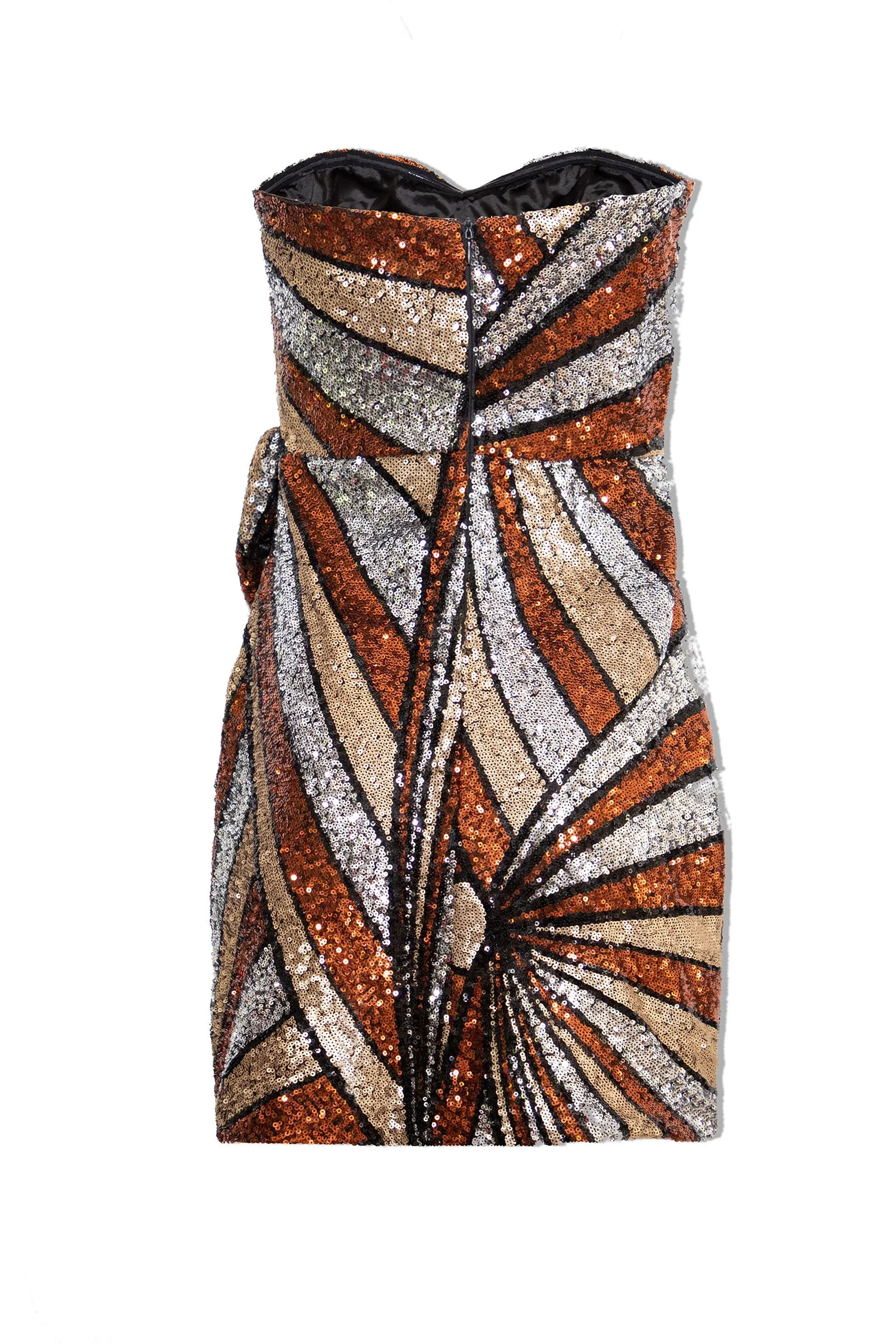 Bronze Strapless Sequin Bow Mini Dress