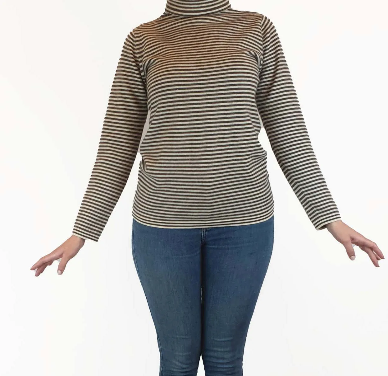 Brown and white wool feel turtle neck jumper fits size 10