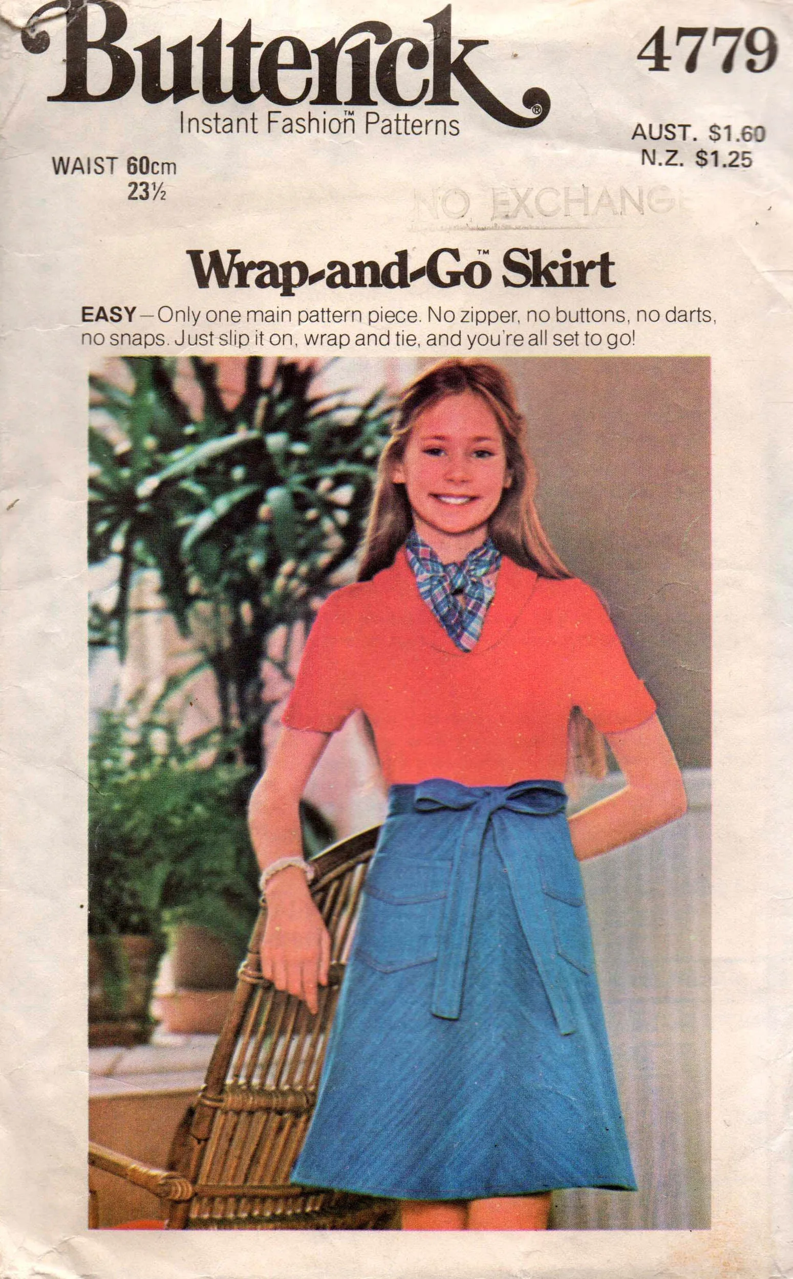 Butterick 4779 Girls Wrap and Go Skirt 1970s Vintage Sewing Pattern Size 8