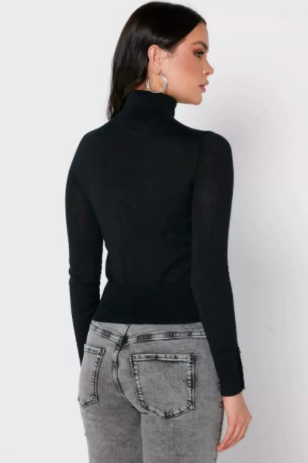 Buttoned Sleeve Black Top