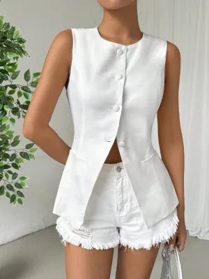 Chaleco Blazer Sólido con Botones - Cherry Vibes
