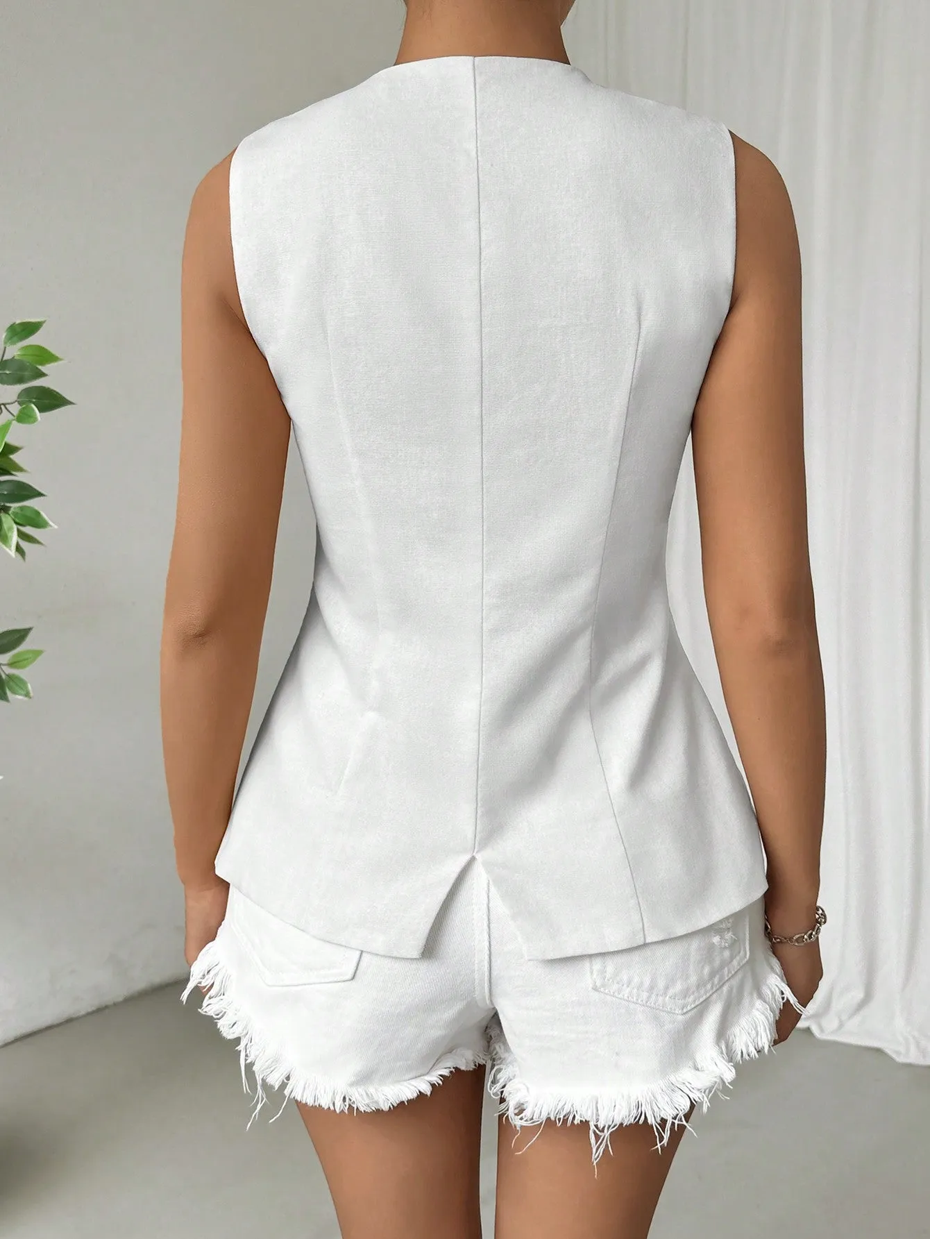 Chaleco Blazer Sólido con Botones - Cherry Vibes