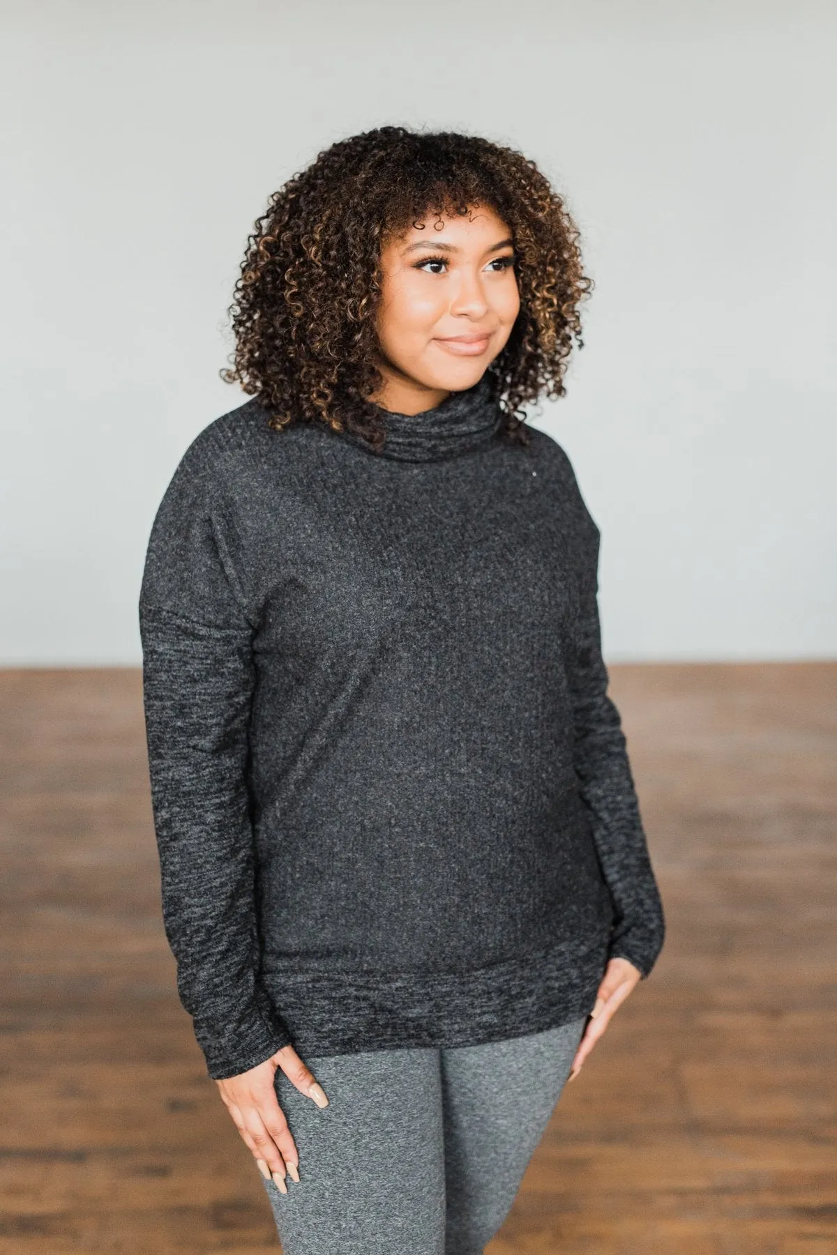 Cherishing Moments Turtle Neck Sweater- Heathered Black