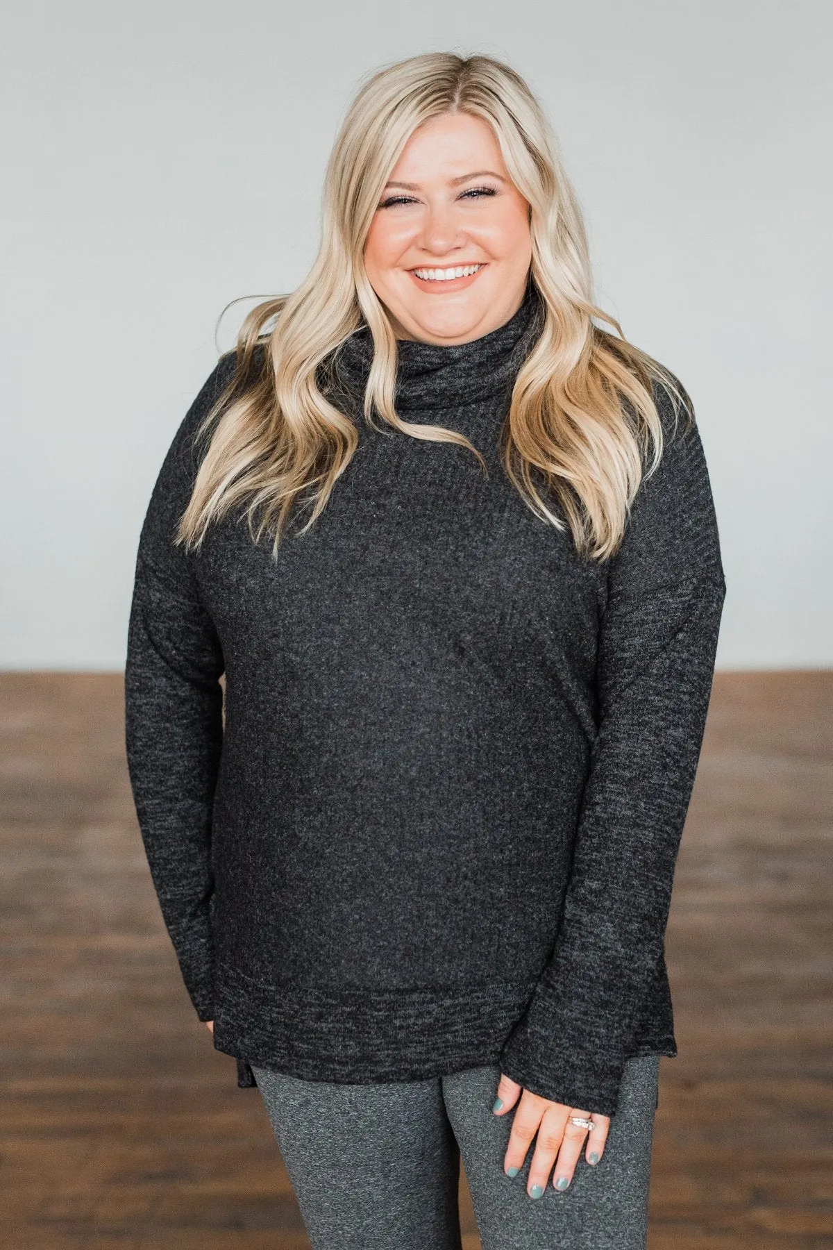 Cherishing Moments Turtle Neck Sweater- Heathered Black