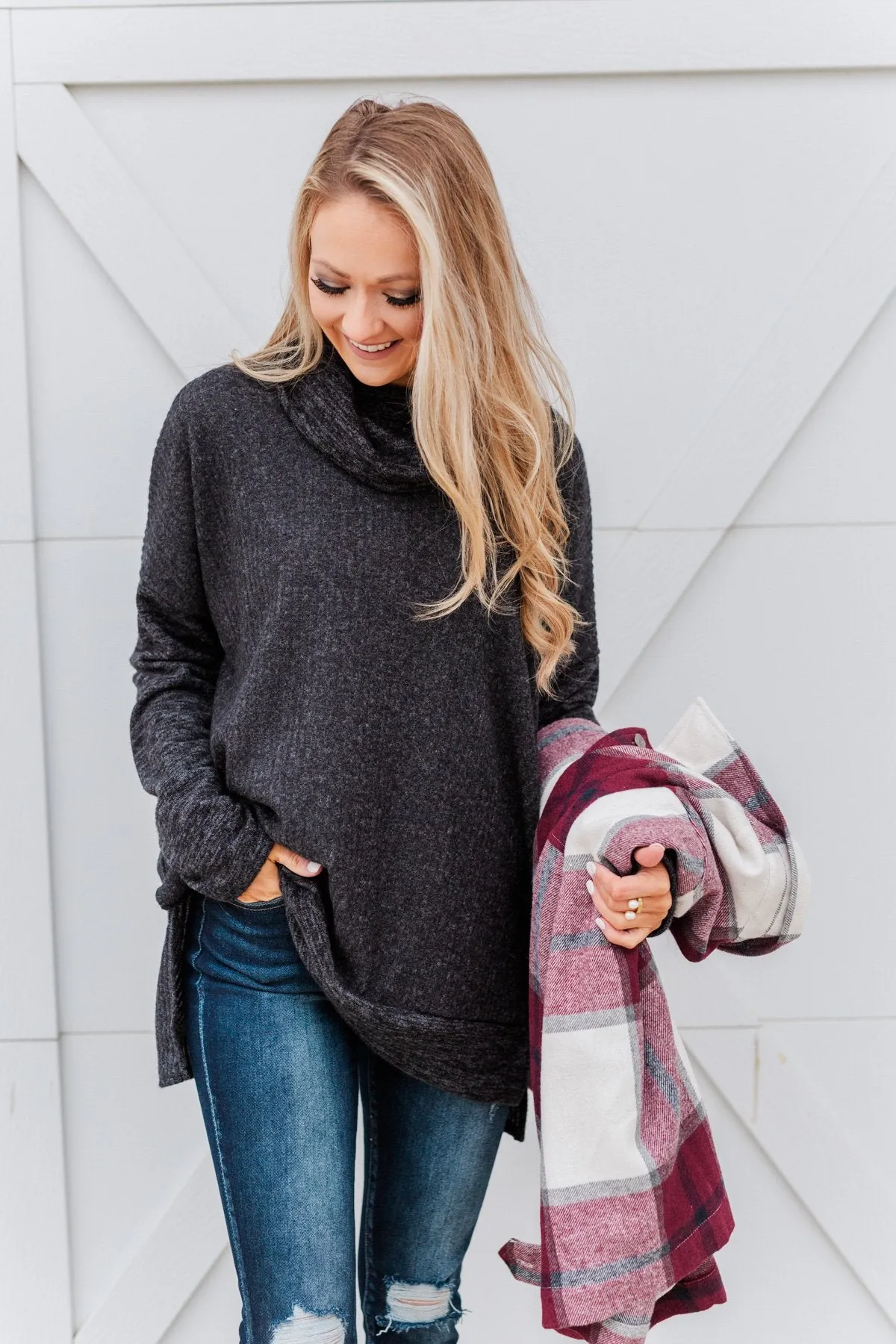 Cherishing Moments Turtle Neck Sweater- Heathered Black