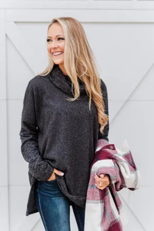 Cherishing Moments Turtle Neck Sweater- Heathered Black