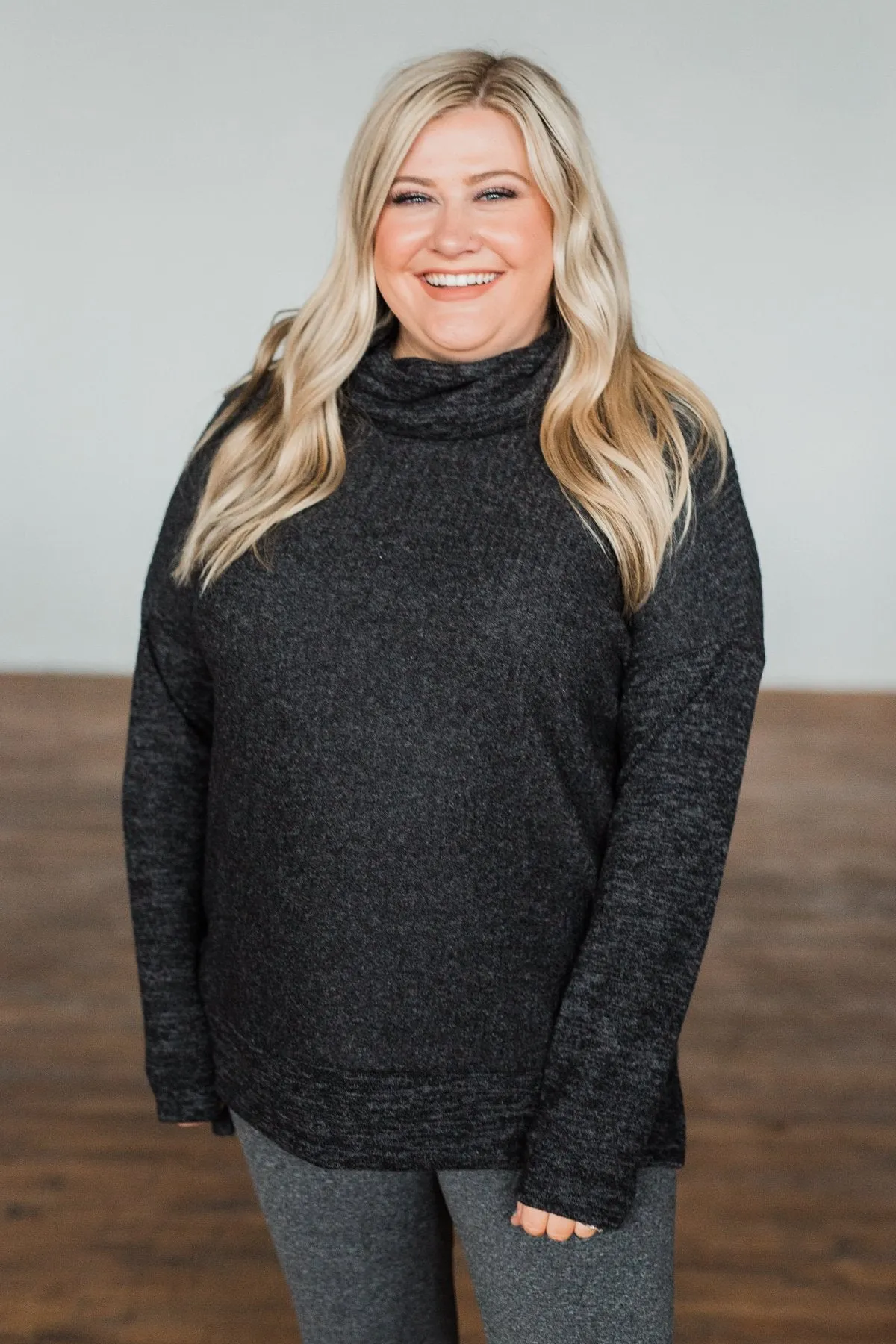 Cherishing Moments Turtle Neck Sweater- Heathered Black