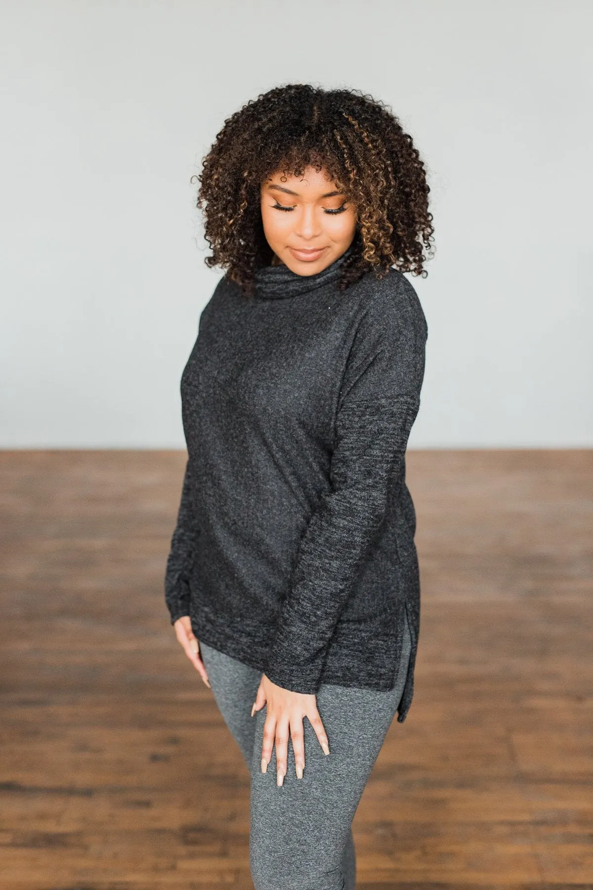 Cherishing Moments Turtle Neck Sweater- Heathered Black