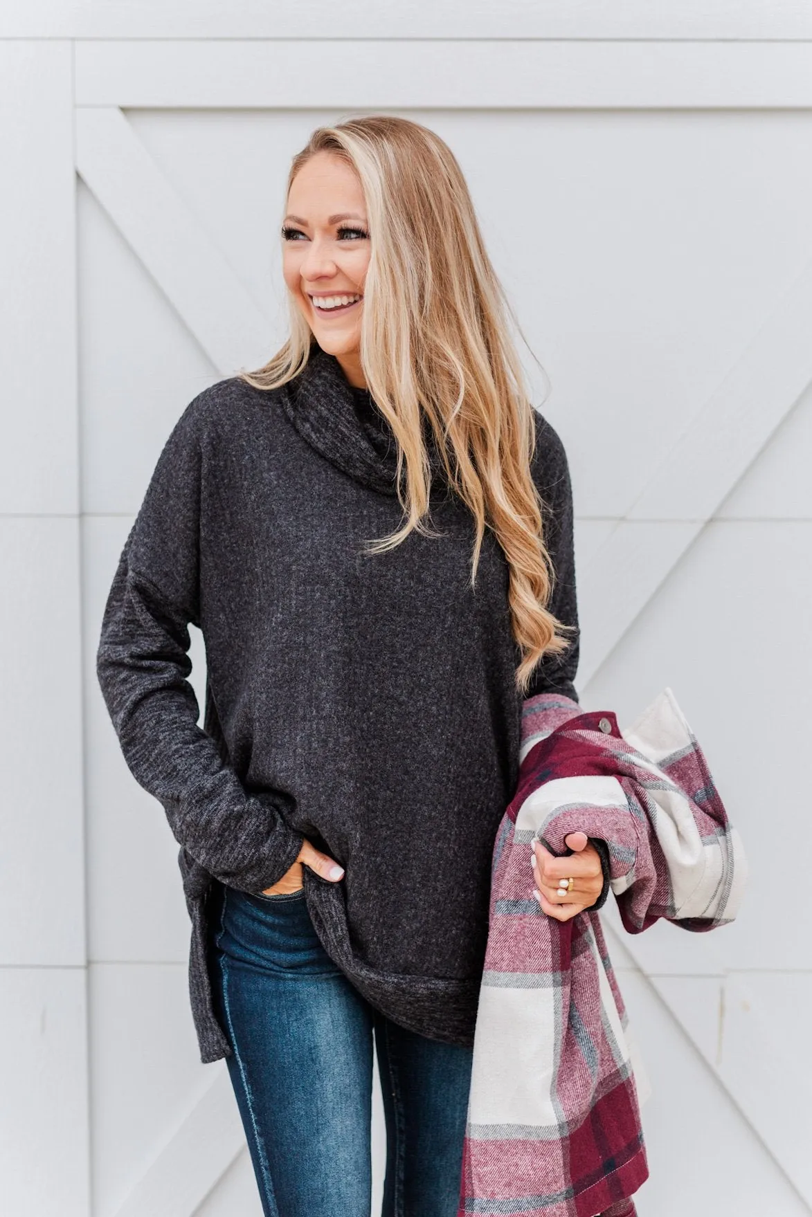 Cherishing Moments Turtle Neck Sweater- Heathered Black