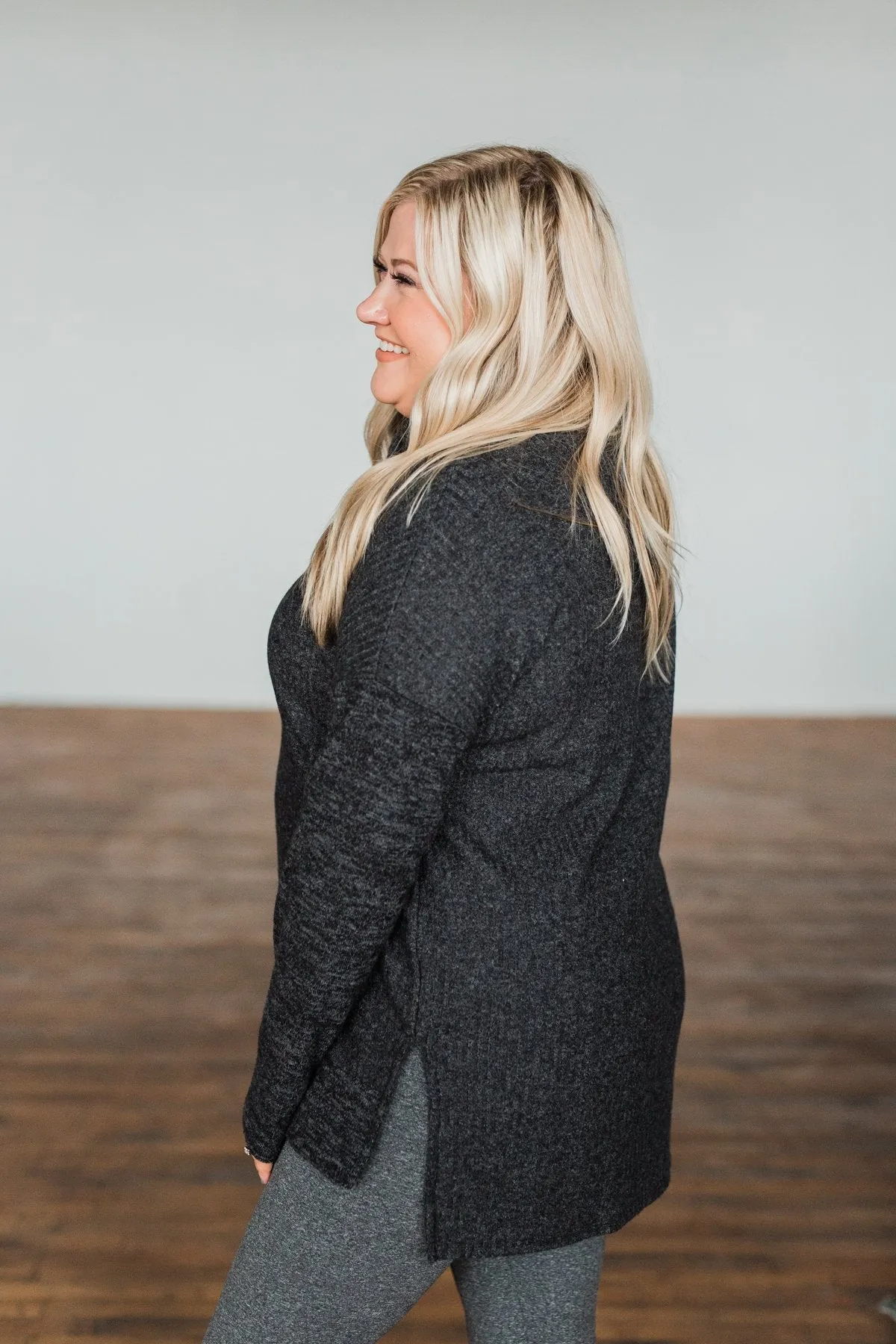 Cherishing Moments Turtle Neck Sweater- Heathered Black