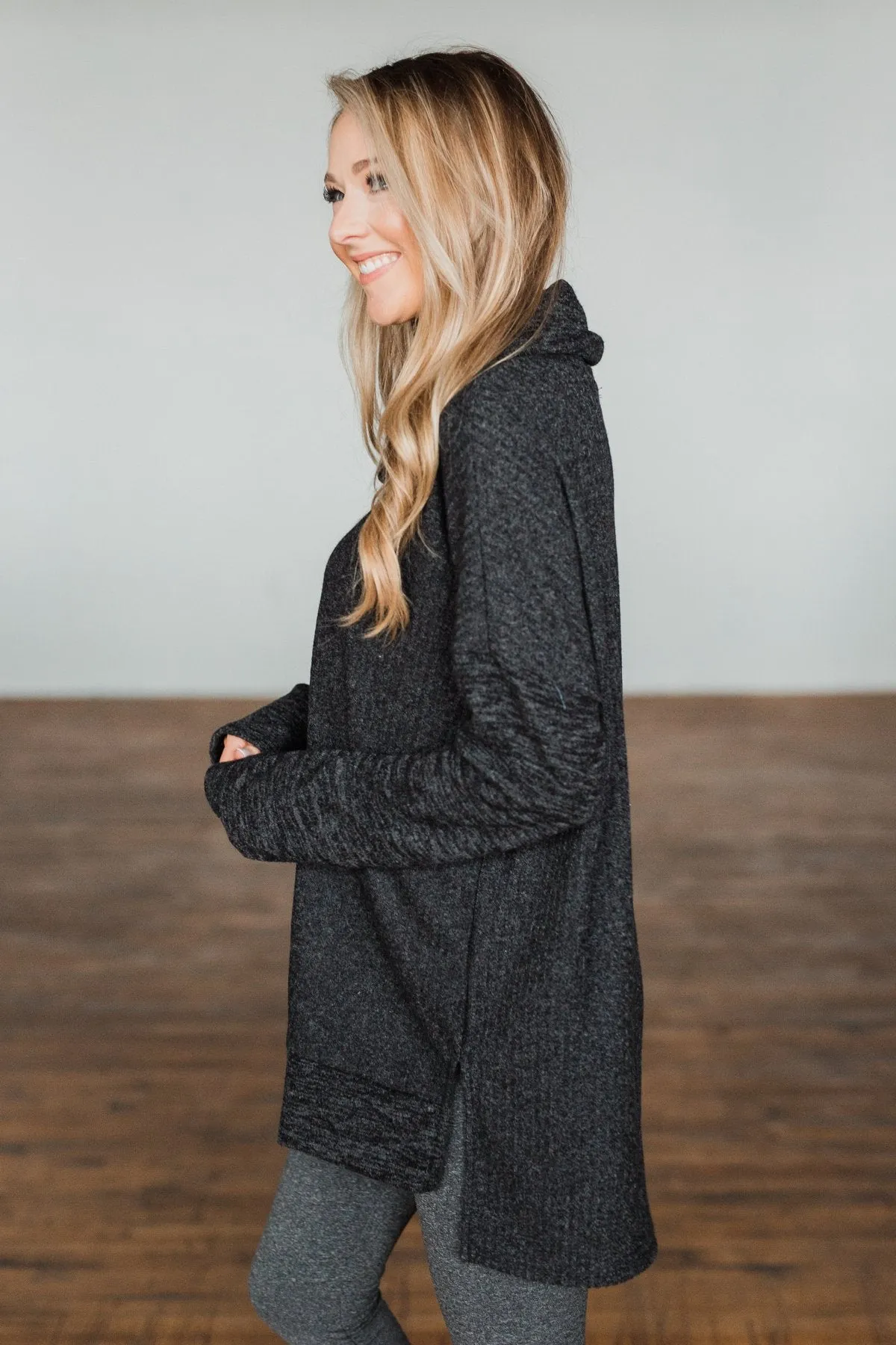 Cherishing Moments Turtle Neck Sweater- Heathered Black