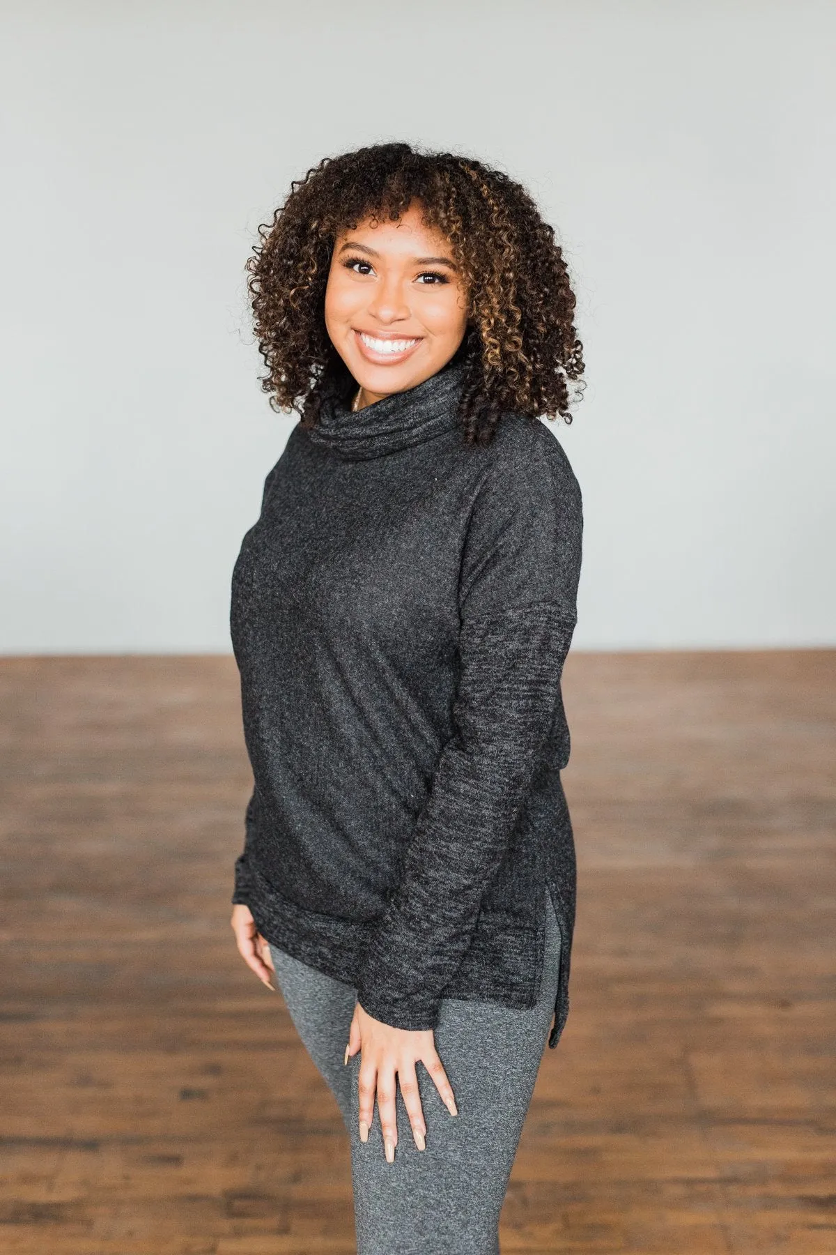 Cherishing Moments Turtle Neck Sweater- Heathered Black