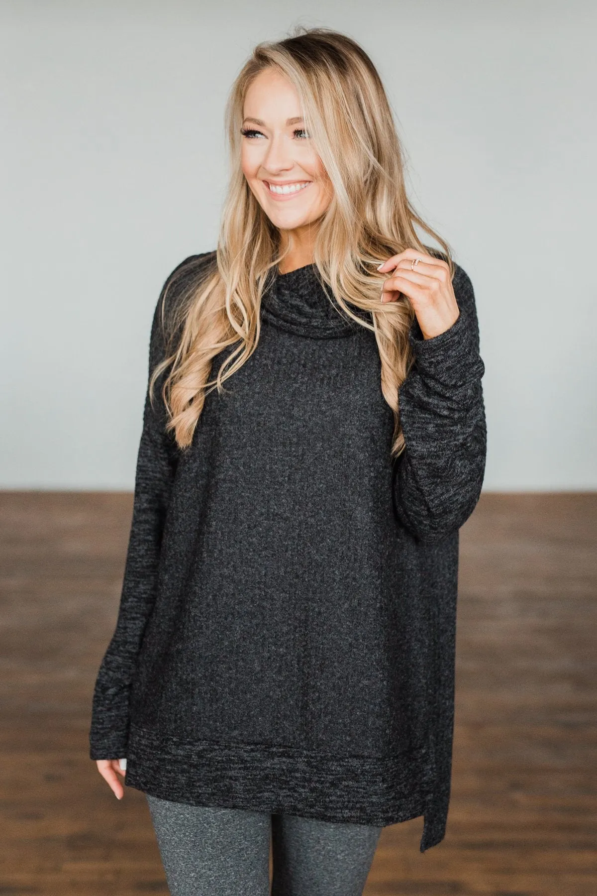 Cherishing Moments Turtle Neck Sweater- Heathered Black