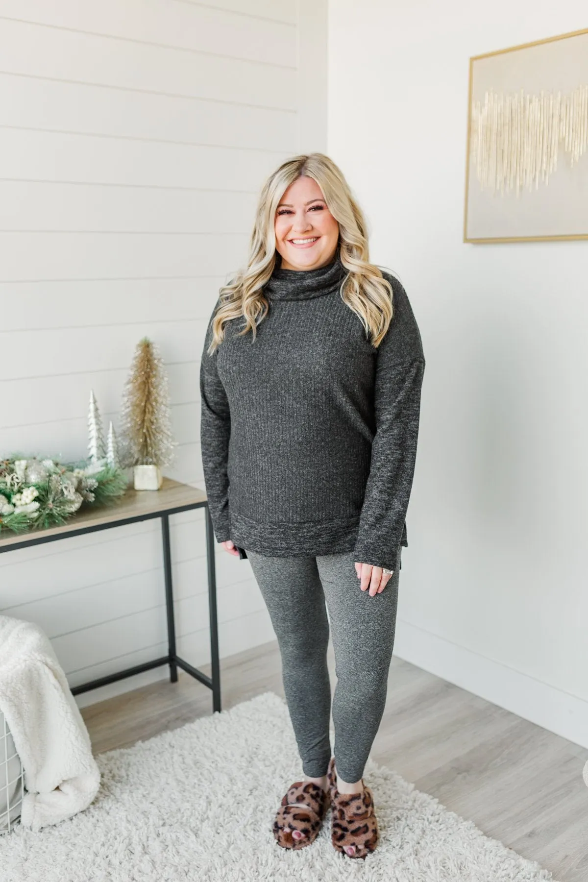 Cherishing Moments Turtle Neck Sweater- Heathered Black