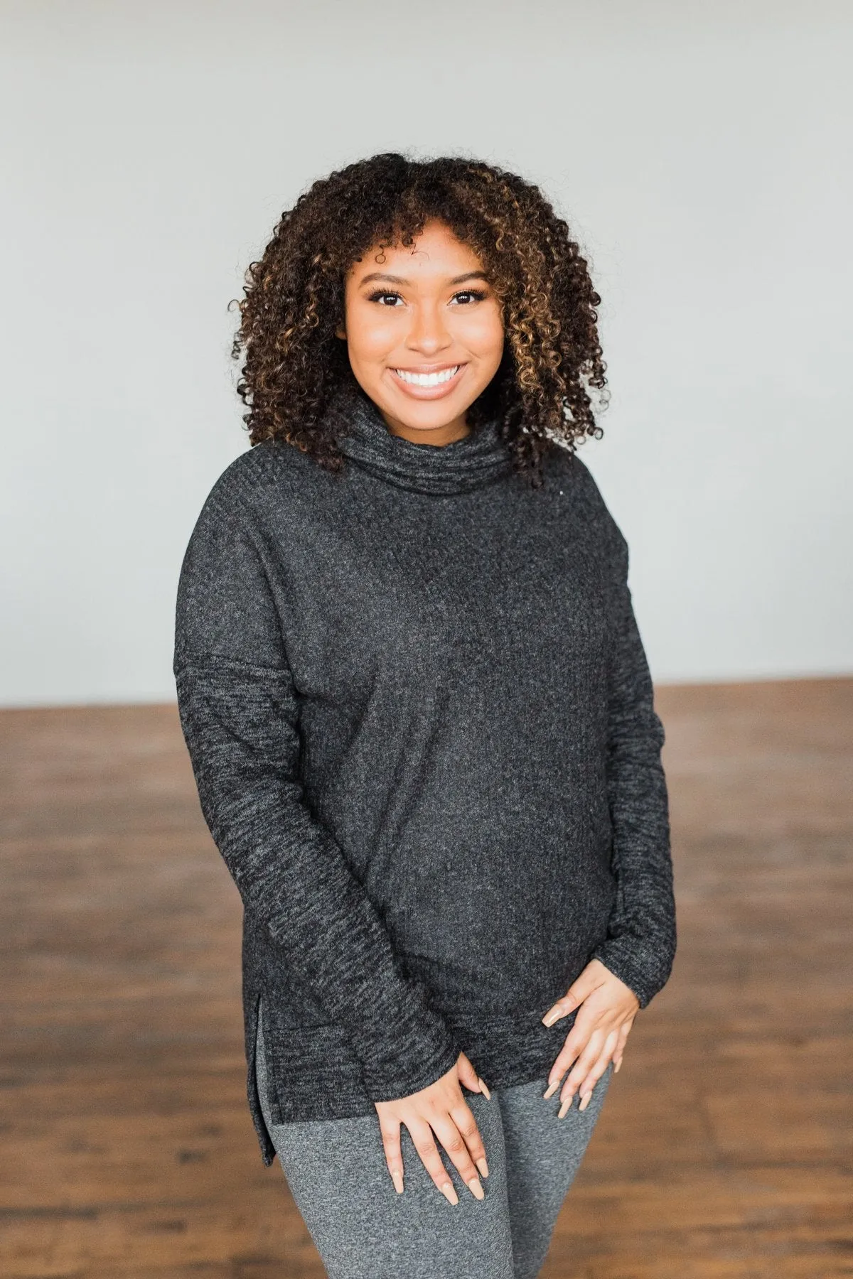 Cherishing Moments Turtle Neck Sweater- Heathered Black