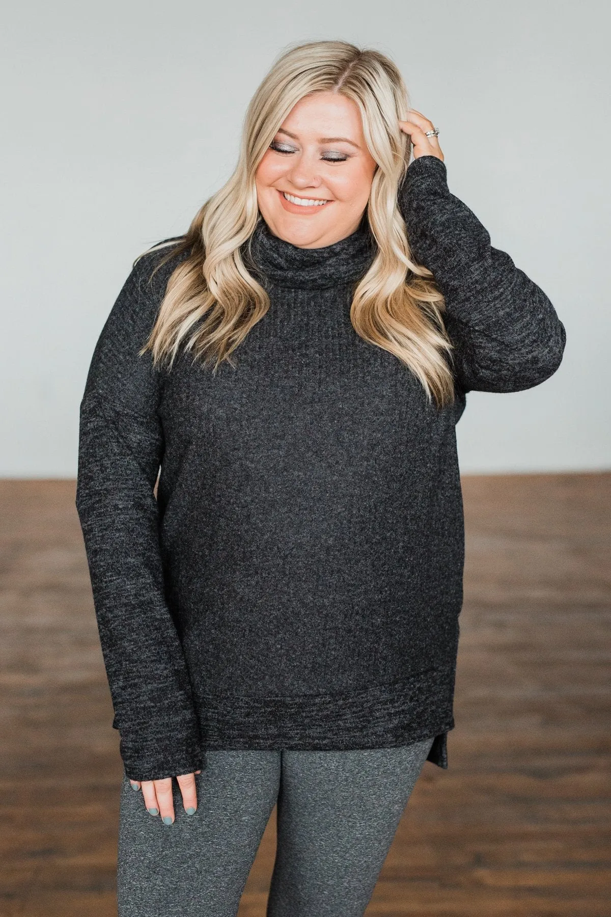 Cherishing Moments Turtle Neck Sweater- Heathered Black