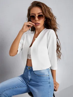 Cherry Vibes Blazer Unicolor con Delantera Abierta en