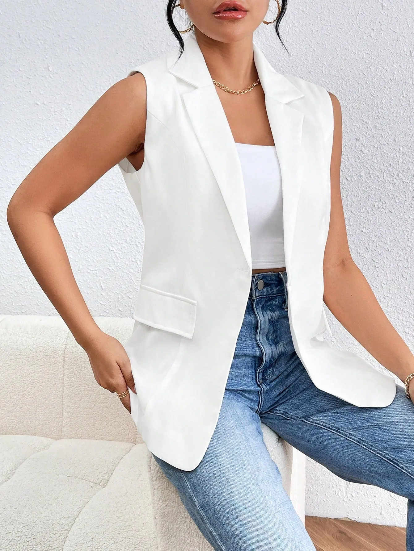 Cherry Vibes Chaleco Sin Mangas Diseño Blazer en